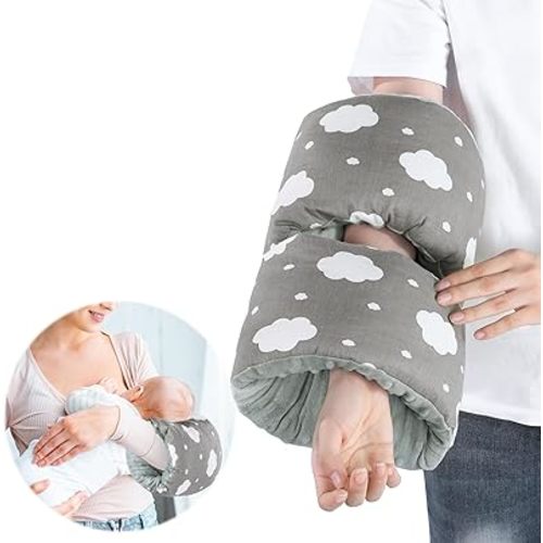 HOMBYS Cozy Cradle Arm Pillow for Feeding Baby,Middle Opening Design Arm Breastfeeding Pillow, Nursing Pillows for Breastfeeding (Dark Grey Cloud)