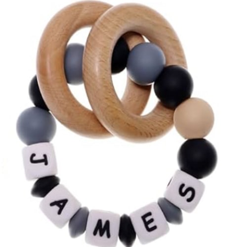 Personalized Teether with Name for Boys Girls Baby Gift, Custom Rattle Teether Bracelet