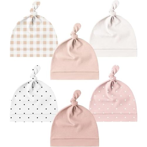 Konssy 6 Pack Baby Newborn Hats Set Knot Beanie Hats Soft for Infant Baby Girls Boys Caps 0-6 Months