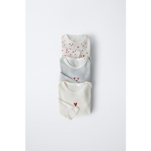 THREE-PACK OF ROUND NECK HEART BODYSUITS - Ecru | ZARA United States