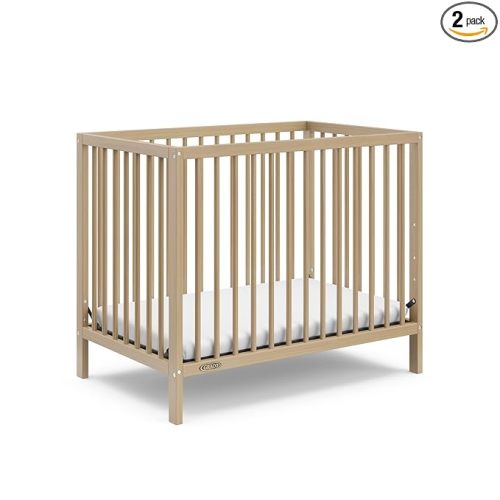 Graco Teddi 4-in-1 Convertible Mini Crib with Bonus Water-Resistant Mattress (Driftwood) – GREENGUARD Gold Certified, 2.75-Inch Mattress Included, Ideal for Small Spaces, Easy 30-Minute Assembly
