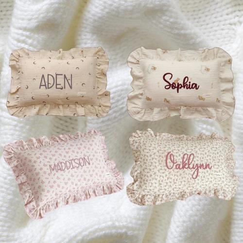Custom Embroidered Nursery Baby Pillow - Nursery Pillow with Ruffles, Personalized Baby Shower Gift, Newborn Bedding Decor, Toddler Pillows