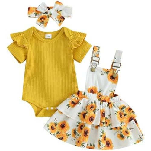 Mubineo Baby Girl Summer Clothes Cute Outfits Short Sleeve Romper Overall Skirt Dress Headband 3PCS Newborn Outfit