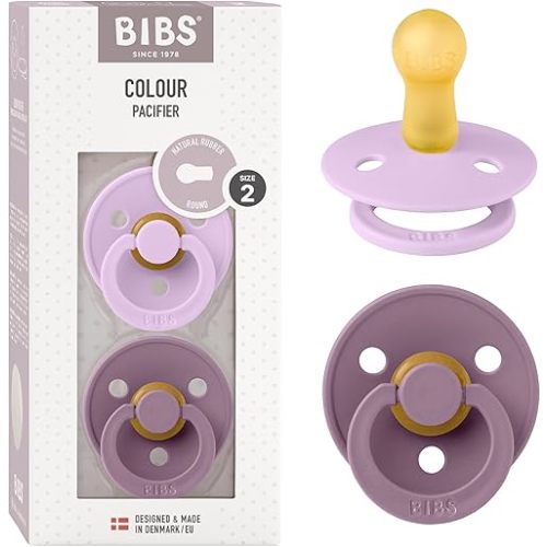 BIBS Pacifiers Colour Collection | Natural Rubber Baby Pacifier | Set of 2 BPA-Free Soothers | Made in Denmark | 6+ Months (Pack of 2) | Violet Sky/Mauve