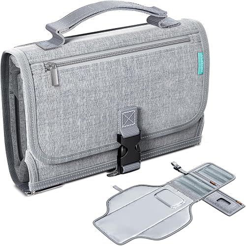 Alatino Portable Diaper Changing Pad for Baby, Detachable Travel Changing Pad with Baby Wipes Pocket, Gifts for Baby Shower, Newborn Girls and Boys (Austere Grey)