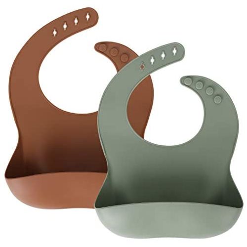 Silicone Baby Bibs, Socub Comfortable Waterproof Silicone Bibs for Babies & Toddlers, BPA Free, with Food Catcher Pocket, Sage, Clay