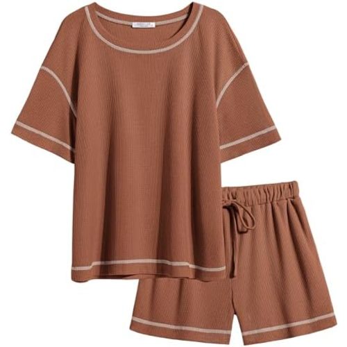 Ekouaer Pajamas for Women Set Waffle Knit Pajama Set 2 Piece Lounge Sets Loungewear PJS With Pockets