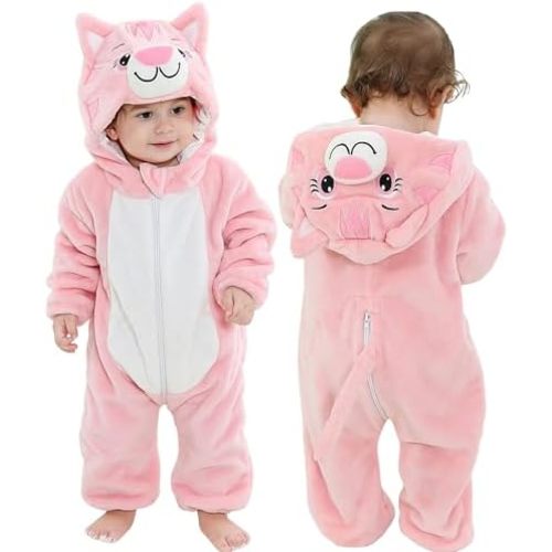 MICHLEY Unisex Baby Animal Costume Winter Autumn Flannel Hooded Romper Cosplay Jumpsuit