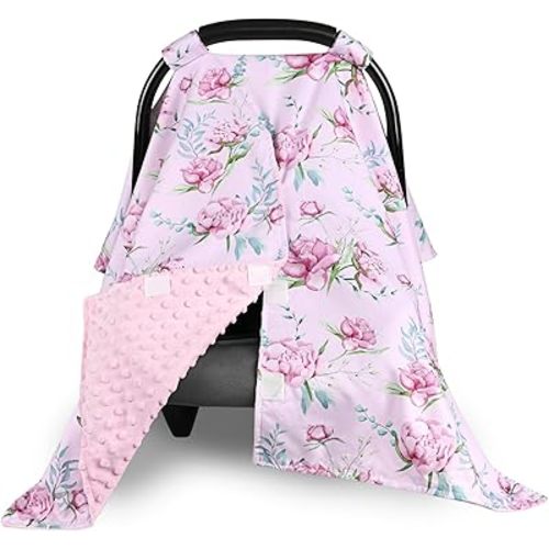 DILIMI Baby Car Seat Cover, Minky Warm Car Seat Covers for Babies, Peekaboo Opening Infant Car Seat Cover, Nursing Cover Carseat Canopy, Purple Floral