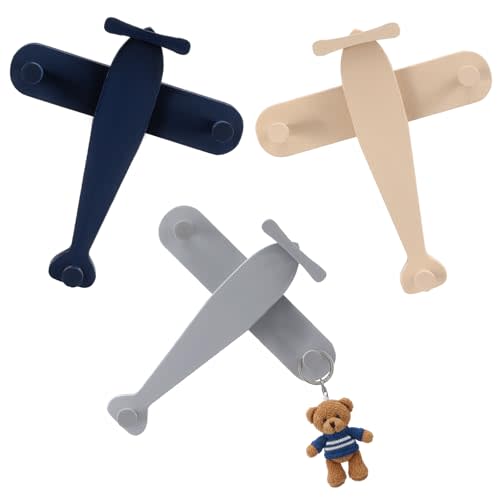 AceOrbit 3 Pack Airplane Shaped Wall Coat Hooks Nursery Decor Wooden Airplane Decorative Cute Coat Rack Wall Mount Aviation Decor for Bedroom Living Room Office Entryway Door Nursery