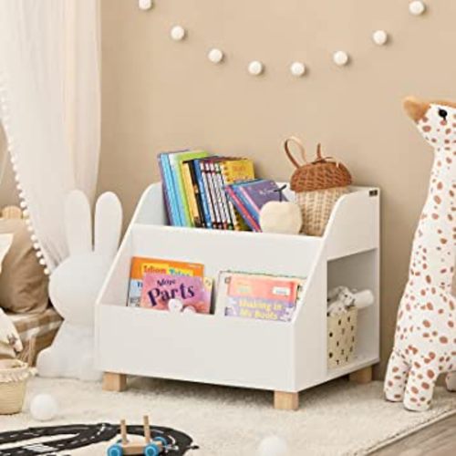 Haotian KMB54-W, Children Kids Bookcase Book Shelf Toy Shelf Storage Display Shelf Rack Organizer with 3 Storage Compartments