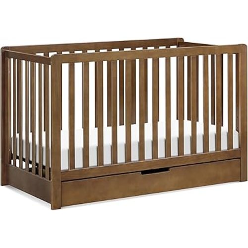DaVinci Carter's Colby 4-in-1 Convertible Crib with Trundle Drawer in Walnut, Greenguard Gold Certified, Undercrib Storage