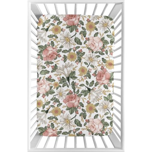 Sweet Jojo Designs Girl Baby Fitted Mini Crib Sheet Vintage Floral Pink Green And Yellow
