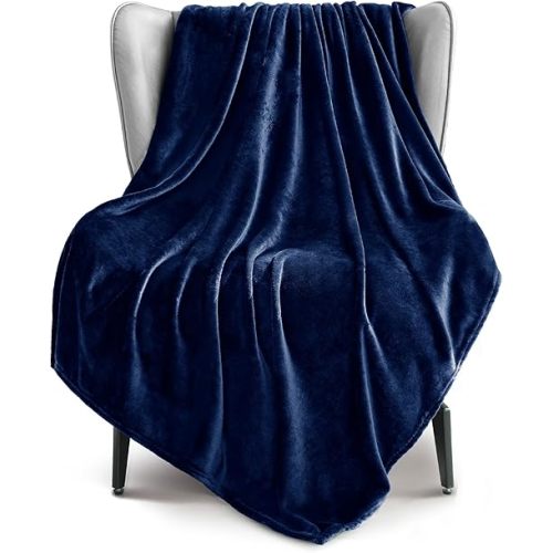 Exclusivo Mezcla Extra Large Fleece Throw Blanket for Couch, Sofa, 300GSM Super Soft and Warm Blankets, Navy Blue Throw All Season Use, Cozy, Plush, Lightweight, 50x70 Inches