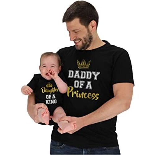 Tstars Daddy of a Princess & Daughter of a King Dad and Baby Matching Outfits Father's Day Shirt and Infant Bodysuit Set