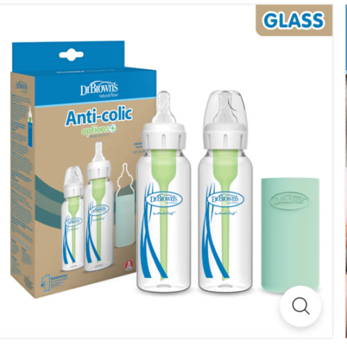 Dr. Brown’s Natural Flow® Anti-Colic Options+™ Narrow Glass Baby Bottle with Silicone Sleeve, 2-Pack