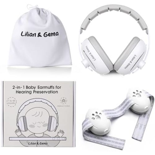 Lilian&Gema 2-in-1 Baby Ear Muffs Noise Protection, Adjustable Baby Headphones with Stretchy Band for Baby & Toddler