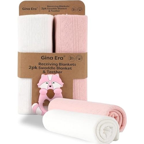 Gina Era Receiving Blankets, Baby Blanket, Lightweight Cozy Swaddling Wrap for Newborns, Infants, & Toddlers Swaddle Blankets, 2 Pack 30 X 40 Inch for Boy Girl (Pink)