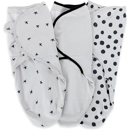 Ely's & Co. Adjustable Swaddle Blanket Infant Baby Wrap Set 3 Pack Grey and Black 0-3 Months