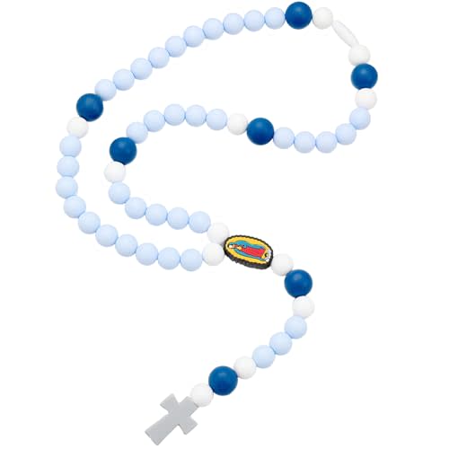 Kigeli Blue Cross Baptism Silicone Rosary God Bless First Rosary Catholic Cross Necklace Baby Shower Baptism Party Supply for Baby Shower Christian Communion Gifts