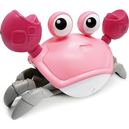 Walking Crab Baby Toy, Toddler Crawling Tummy Time Crab with Music, Interactive Sensory Infant Walking Dancing Crab Toys, Boys Girls Learning Birthday Gift (Pink)
