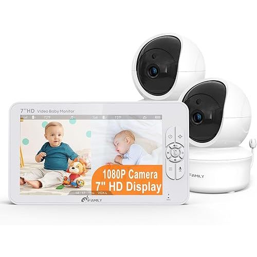 iFamily 7" Large Split Baby Monitor with 2 HD Cameras and Audio, 1080P HD Video Baby Monitor No WiFi,Hack Proof
