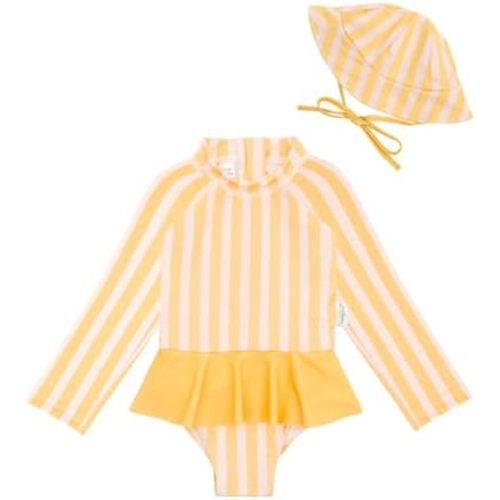 babygoal Infant Baby Girl One-Piece Swimsuit Long Sleeve Rash Guard with Hat for UPF 50+ Sun Protection