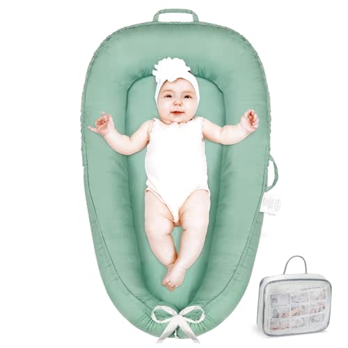 TADAKAZU Baby Lounger - Baby Lounger Pillow for Newborn, Breathable & Soft Baby Nest Co Sleeper for Baby 0-24 Months, Portable Infant Lounger Baby Floor Seat for Home and Travel,Green