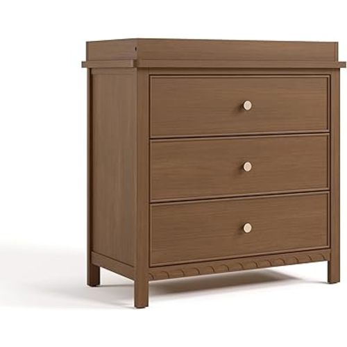 Graco Sasha 3-Drawer Chest with Changing Table Topper (Hazelnut) – GREENGUARD Gold Certified, Nursery Bedroom Wood Chest with Spacious Storage, Interlocking Drawer System, Pre-Installed Tracks