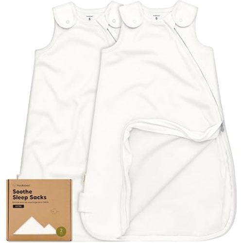 2-Pack Organic Baby Sleep Sacks, 100% Cotton 0.5TOG (Soft White, 0-6M)