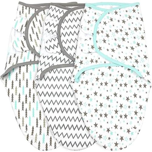 Bublo Baby Swaddles for Newborns - 3 Pack Baby Swaddles for 0-3 Months - Baby Swaddle Sleep Sack - Infant Sleeping Swaddle Sack – Adjustable Swaddle Blanket Wrap Boy Girl (Aqua)