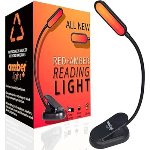 Red + Amber Reading Light + Giftable Blue Light Blocking Book Light for Reading in Bed