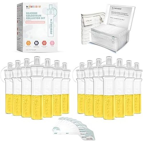 Colostrum Collector Kit | Reusable Silicone Breast Milk Collector for Harvesting Colostrum Breastmilk, Pre-Sterilized Includes Storage Case & Cotton Wipe | Set of 14 Collectors, 5mL each