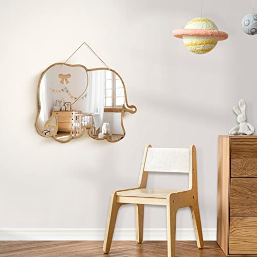 Acrylic Decorative Natural Wood Framed Elephant Shaped Wall Mirror