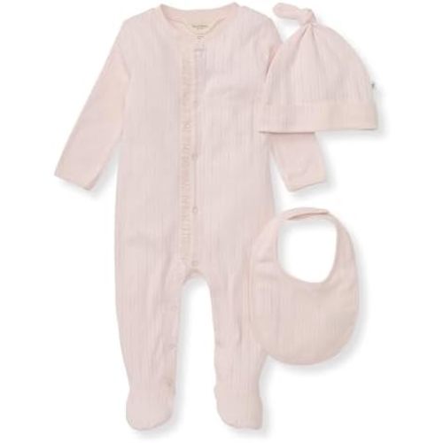 Burt's Bees Baby Unisex Baby Jumpsuit Set, 100% Organic Cotton 3-Piece Gift Outfit Coverall with Matching Hat and Bib