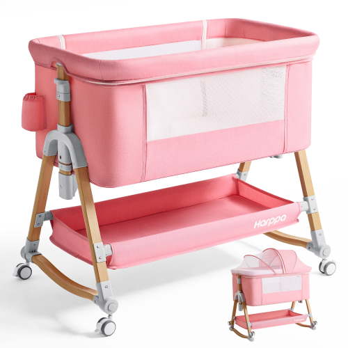 HARPPA 3 in 1 Baby Bassinet, Bedside Sleeper, Cradle, Pink, 0-6 Months, Aluminum Frame