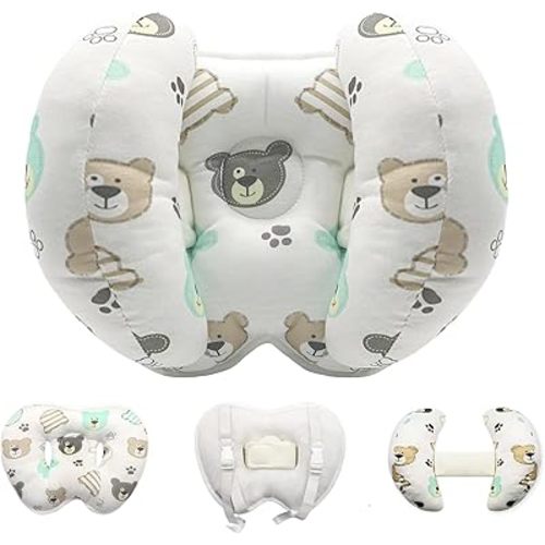 KAKIBLIN Baby Head Neck Support Pillow, 2 in 1 Banana Neck Pillow for Babies, Travel Pillow for Stroller Neck Support for Newborn, Adjustable Baby Pillow for Head (Bear)
