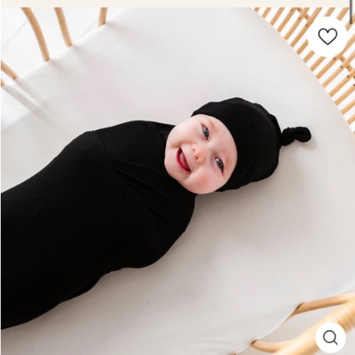 Black Ribbed Swaddle Beanie Set