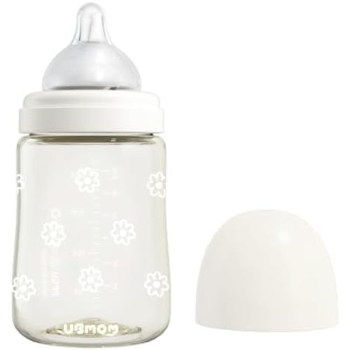 PPSU All in One Baby Bottle, PPSU Baby Bottle for Breastfeeding Babies, Anti-Colic Wide-Neck Non-Tip Stable Base, Easy to Clean Natural Baby Bottle 200ml, 6.76oz, Nipple S Level(0~3M) (White)