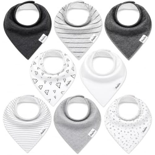 KiddyStar Organic Cotton Baby Drool Bibs | Soft, Adjustable, Absorbent, Unisex Teething Bandana Bibs for Babies | 8 Pack