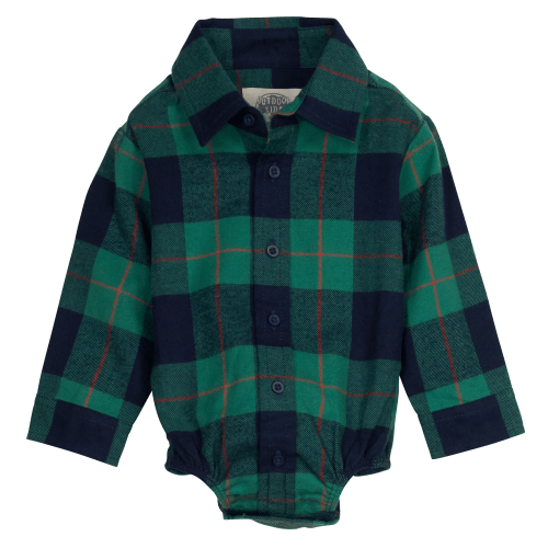 Outdoor Kids Flannel Long-Sleeve Button-Down Bodysuit for Babies