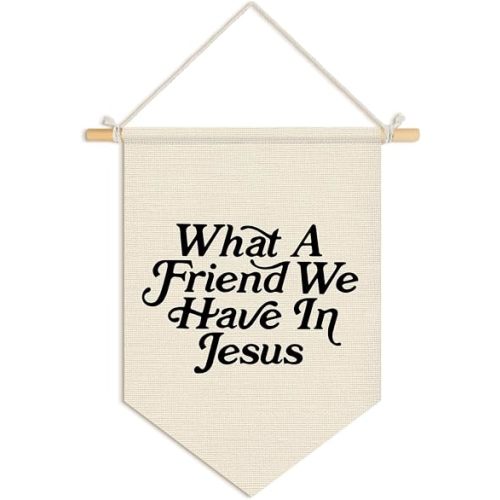 Kids Room Decor, What a Friend We Have in Jesus Christian Wall Banner Pennants Flag, Minimalist Bible Verse for Home Bedroom Playroom Kids Room Decor 15x11 Inch