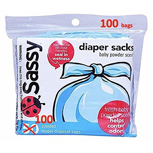 Sassy 100 Count Disposable Diaper Sacks, Powder Scented, 4-25 Sacks per Roll, Easy-to-Tie, Diaper Disposal or Pet Waste Bags