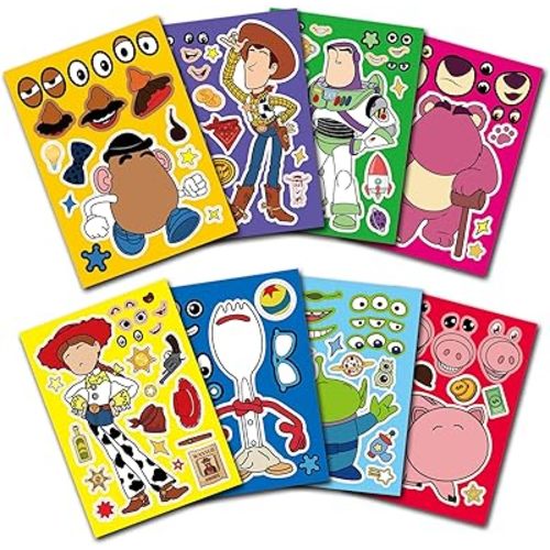 XSIUOTIS 24 Sheets Toy Inspired Story Make-a-face Stickers - Fun Craft Project for Gifts with 8 Designs Characters - Perfect Gifts for Birthday Party Favors, Supplies,Decorations, Rewards