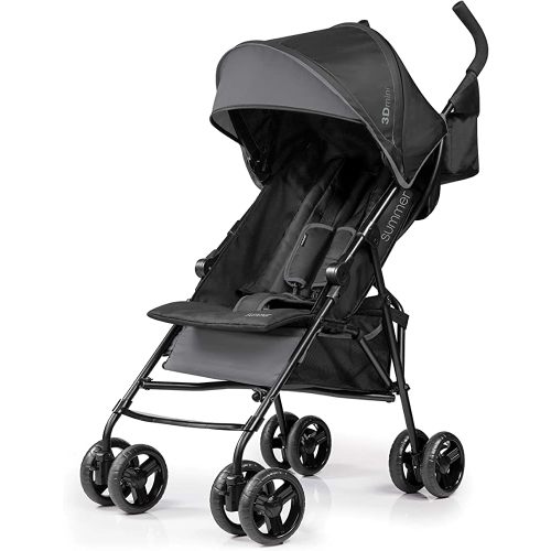 Summer Infant, 3D Mini Convenience Stroller – Lightweight Stroller with Compact Fold MultiPosition Recline Canopy with Pop Out Sun Visor and More – Umbrella Stroller for Travel and More, Gray