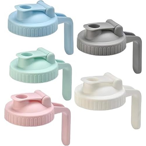 5 Pack Wide Mouth Mason Jar Pitchers, Leak-proof Flip-top Drinking Lids fits Wide-mouth Mason Jars, Cold & Hot Drink Mason Jar Lids with Handle – Anti-slip & Dishwasher Safe