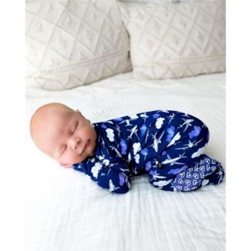 Lev Baby Infant Boys' Buttery Soft Airplane Double Zipper Footie Pajama Blue Newborn
