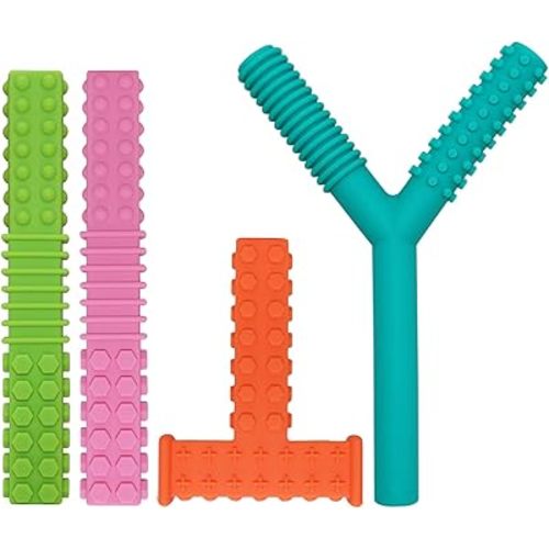 Sensory Chew Toys for Autistic Children, 4 Pack Silicone Chew Tube Teething Sticks Toys for Autism, ADHD, SPD, Chewies with Special Needs, Oral Motor Chewy Tool for Sensory Kids Chewer.