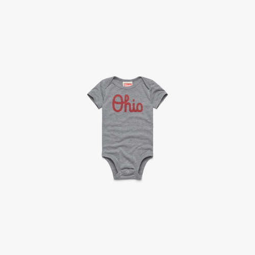 Script Ohio Baby One Piece, Gray/Red, 9-12M