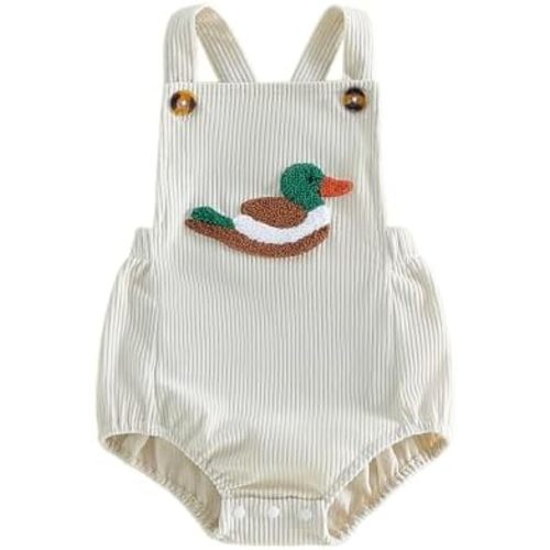 Gaono Baby Boys Summer Romper Stripe Waffle Mallard Duck Embroidery Sleeveless Bodysuit Jumpsuit Infant One Piece Overalls